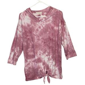 NO COMMENT WOMENS 3/4 SLEEVE PINK TYE DYE SHIRT WITH TYE KNOT SIZE XL